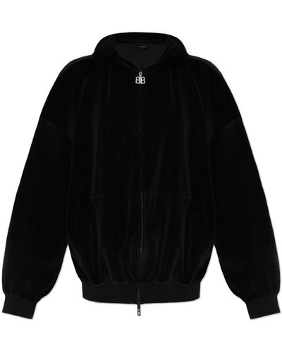 Balenciaga Velour hoodie mit logo - Schwarz