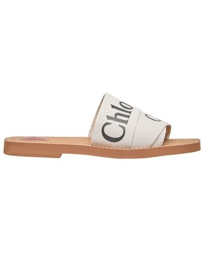 Chloé Logo print woody sandali - Bianco