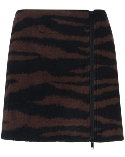 Ganni Brauner und schwarzer jacquard zebra minirock