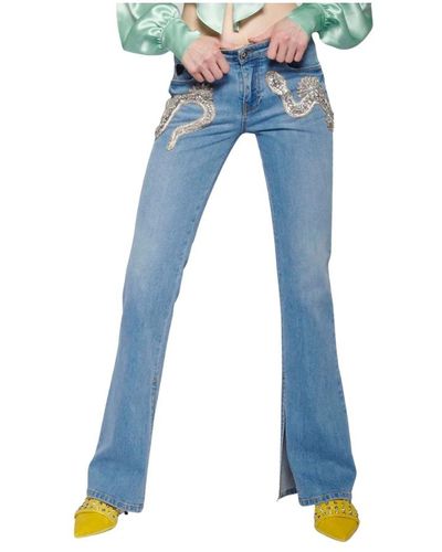 John Richmond Jeans a zampa con serpente in paillettes - Blu