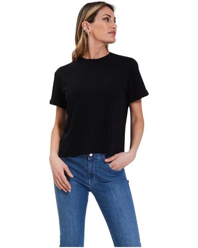 Gran Sasso Camiseta de cuello redondo con mangas dobladas - Negro