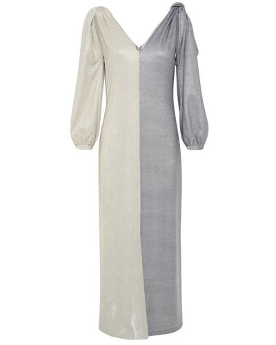 Karen By Simonsen Silbernes langes kleid mit puffärmeln - Grau