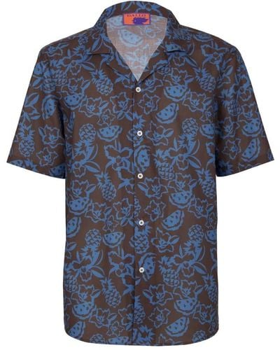 Gallo Kurzarmhemd aus baumwolle mit lustigem druck - Blau