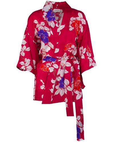 P.A.R.O.S.H. Kimono in seta stampato floreale - Rosso