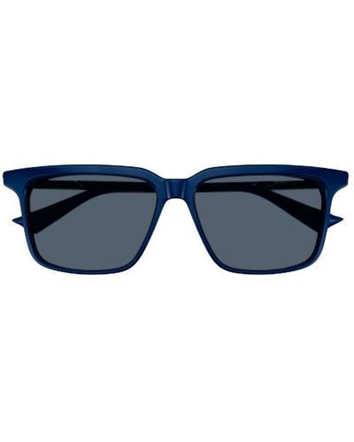 Bottega Veneta Blaue rechteckige sonnenbrille mit gestreiften metallbügeln