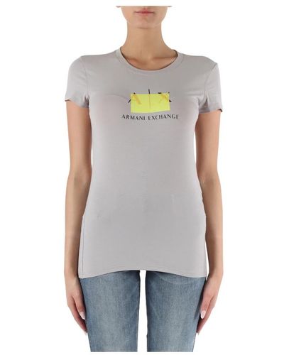 Armani Exchange T-shirt in cotone stretch slim fit con logo - Grigio