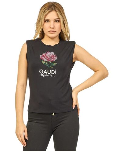 GAUDI Schwarzes stretch-jersey t-shirt mit strassblume