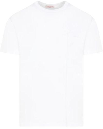 Valentino Weiße baumwoll-t-shirt mit 3d-blume