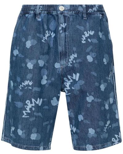 Marni Pantaloni in denim con stampa a gocciolamento - Blu