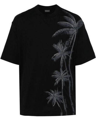 Emporio Armani Schwarzes t-shirt mit palmenprint