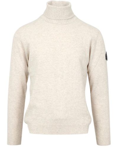 Roy Rogers Cremefarbener Wollmischung Turtleneck Sweater mit Denim Patch - Weiß