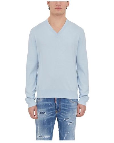 DSquared² Baumwoll v-ausschnitt pullover - Blau