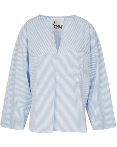 8pm V-ausschnitt popeline bluse mit brusttasche - Blau