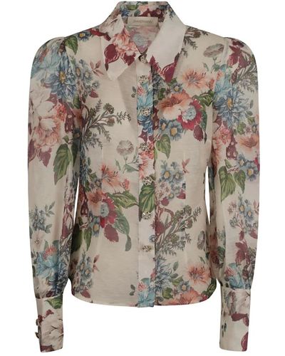 Zimmermann Camisa estampada de flores ivory barkcloth - Gris