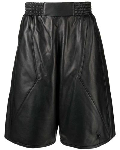 Balmain Shorts in pelle nera a lunghezza ginocchio - Nero
