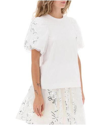 Simone Rocha Besticktes t-shirt mit puffärmeln in a-linie - Weiß