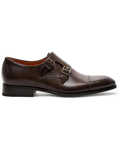 Santoni Leather Double Buckle Shoes - Brown