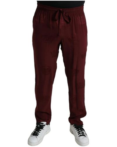 Dolce & Gabbana Maroon crown pantaloni pigiama seta - Rosso