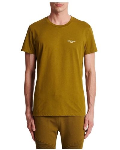 Balmain T-shirt in cotone ecosostenibile con logo stampato - Verde
