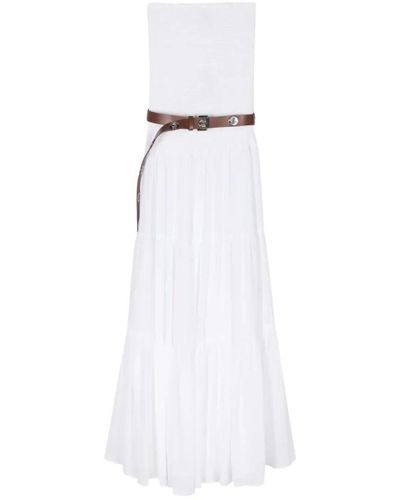 Michael Kors Elegant white maxi dress,gerüschtes georgette kleid mit taillengürtel - Weiß