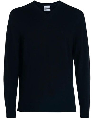 Calvin Klein Maglione uomo in lana merino con scollo a v - Blu