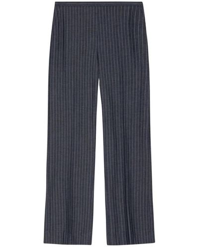 Ganni Pantalones grises a rayas con cintura media - Azul