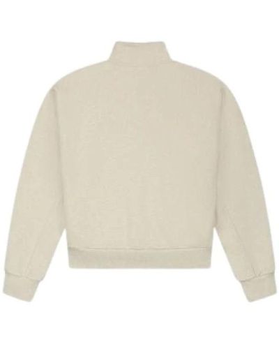 OLAF HUSSEIN Outline logo zip mock ecru maglione - Neutro