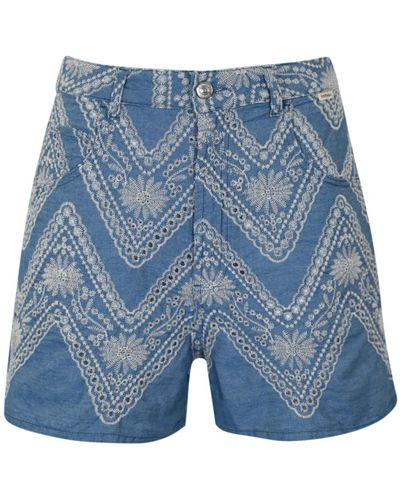 Roy Rogers Denim chambray bordado floral shorts - Azul