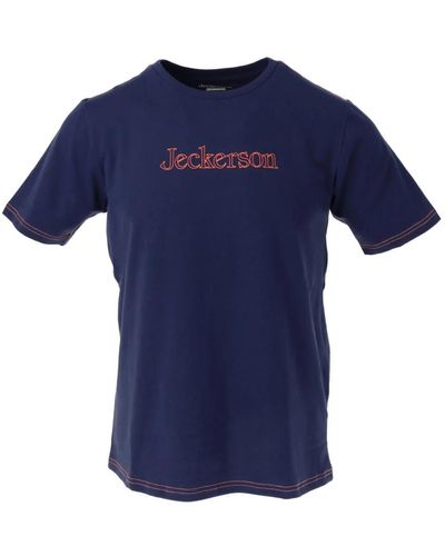Jeckerson Magliette blu con stampa e girocollo