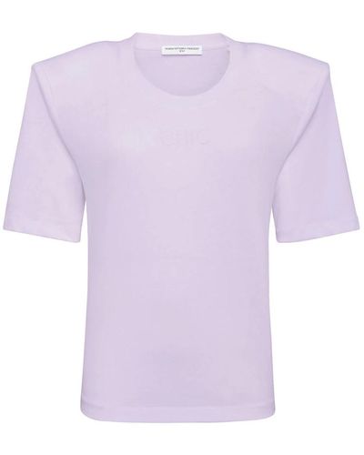 MVP WARDROBE T-shirt in cotone ricamata con spalline sottili - Viola