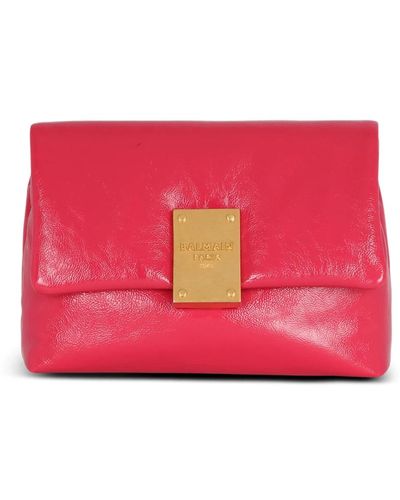 Balmain Mini borsa in pelle verniciata con trapuntatura monogrammata - Rosso