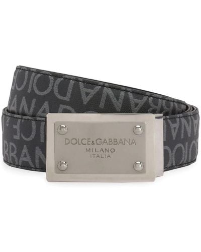 Dolce & Gabbana Coated Jacquard Belt With Logo Tag - Gray