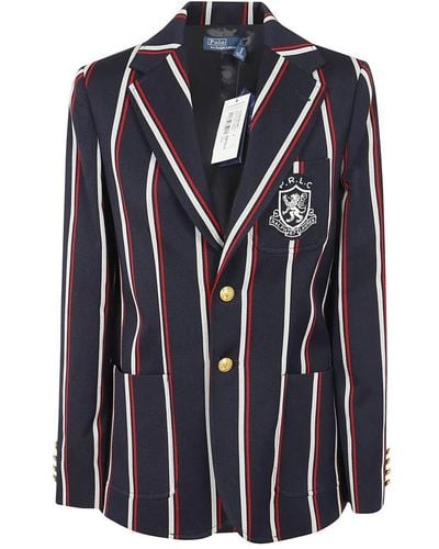 Polo Ralph Lauren Striped Blazer With Crest - Blue
