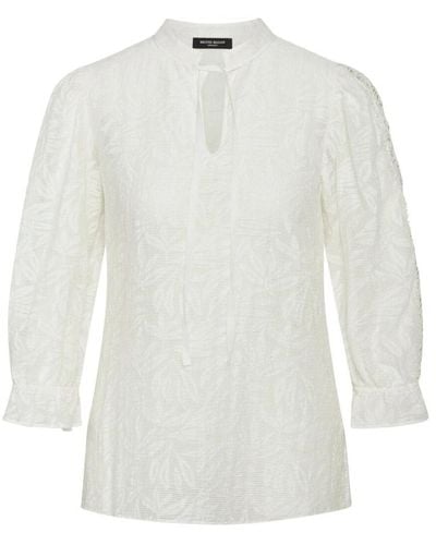 Bruuns Bazaar Blusa femenina con cuello chino y mangas bordadas - Blanco