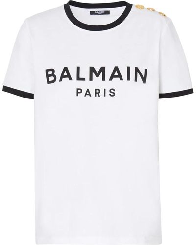 Balmain T-Shirt Paris 3 Knöpfe - Weiß