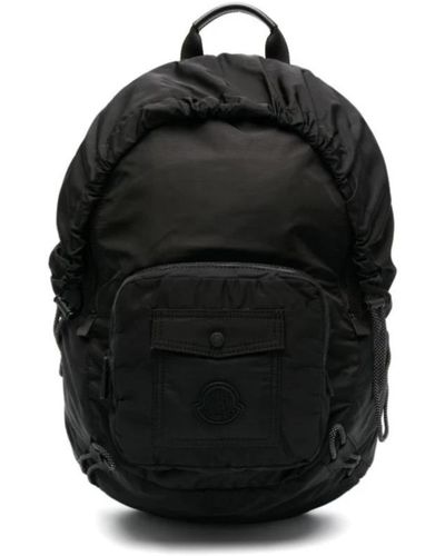 Moncler Schwarzer nylon-rucksack mit ledereinsätzen und logo-patch