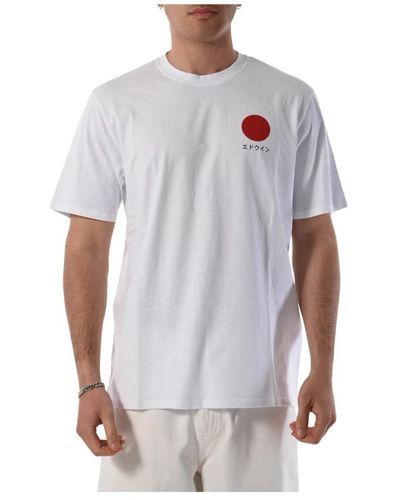 Edwin T-shirt in cotone con logo frontale - Bianco