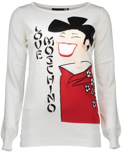 Love Moschino Maglione bianco con logo e applicazioni - Rosso