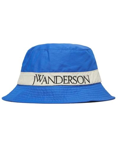 JW Anderson Cappello da pioggia in nylon tinta unita con ricamo del logo - Blu