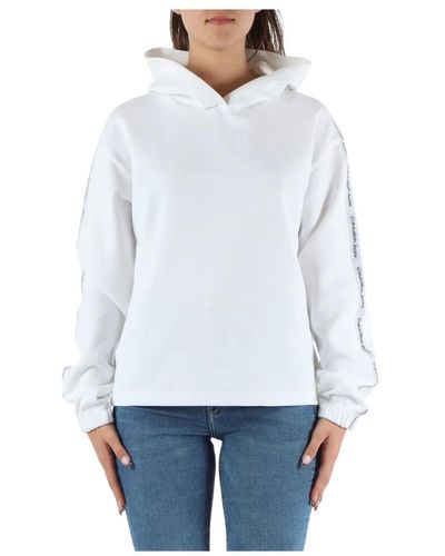 Calvin Klein Hoodie aus baumwollmischung mit logodruck - Weiß