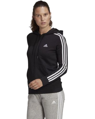 adidas Essentials French Terry 3-Streifen Kapuzenjacke - Schwarz