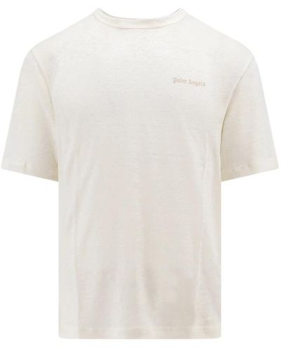 Palm Angels Weißes leinen crew-neck t-shirt