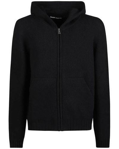 Palm Angels Curved logo zip knit hoody - Nero