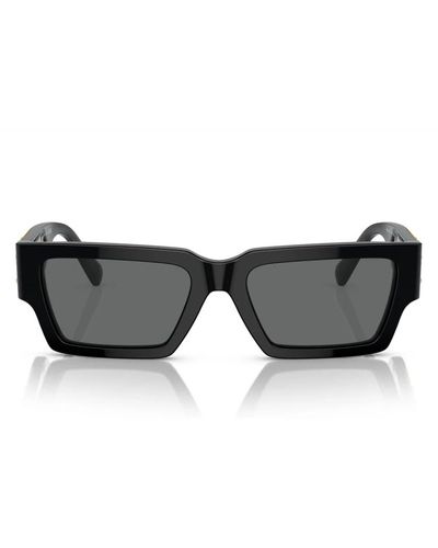 Versace Rechteckige sonnenbrille mit dunkelgrauer linse und glänzendem schwarzem rahmen