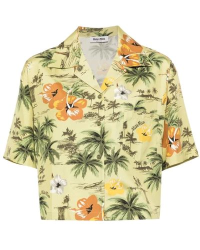 Miu Miu Camisa bowling estampada hawaiana verde pistacho - Amarillo