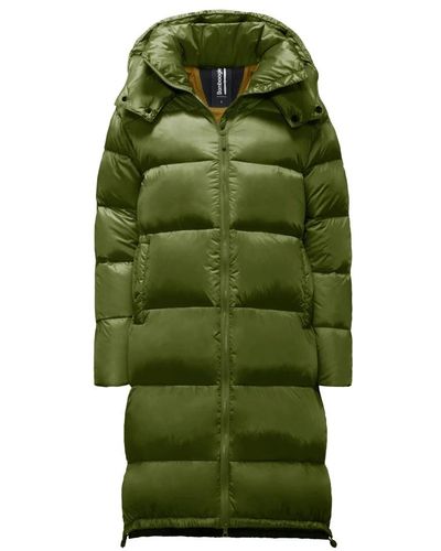 Bomboogie Long down jacket in bright nylon with detachable hood - Verde