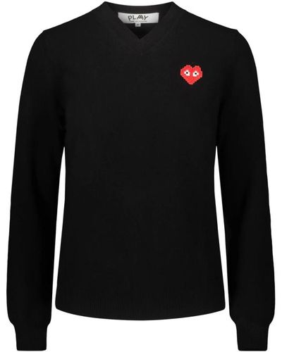 Comme des Garçons Maglione con cuore pixelato a v - Nero