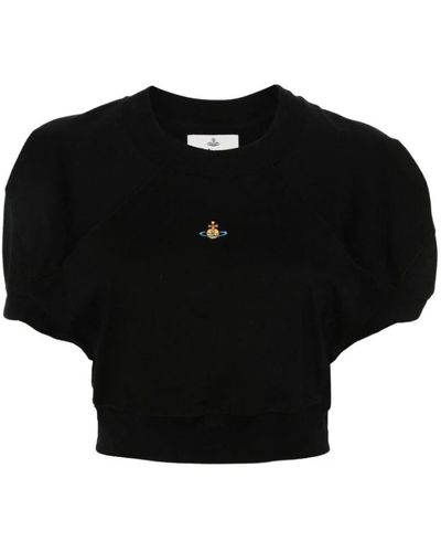 Vivienne Westwood Magliette nera in cotone con girocollo e logo orb - Nero