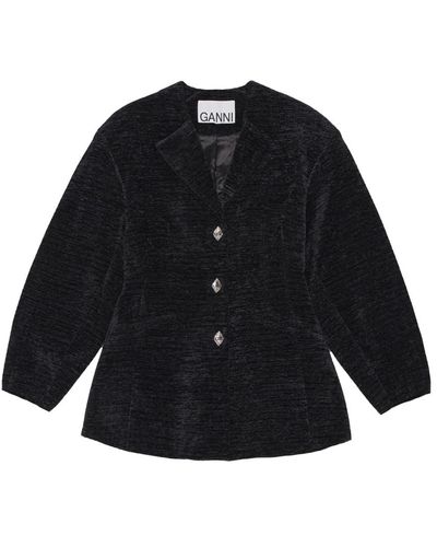 Ganni Chenille v-neck blazer - Schwarz