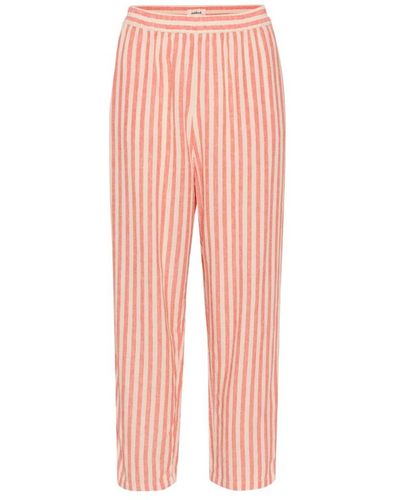 Soaked In Luxury Pantaloni a righe in lino hot coral - Rosa